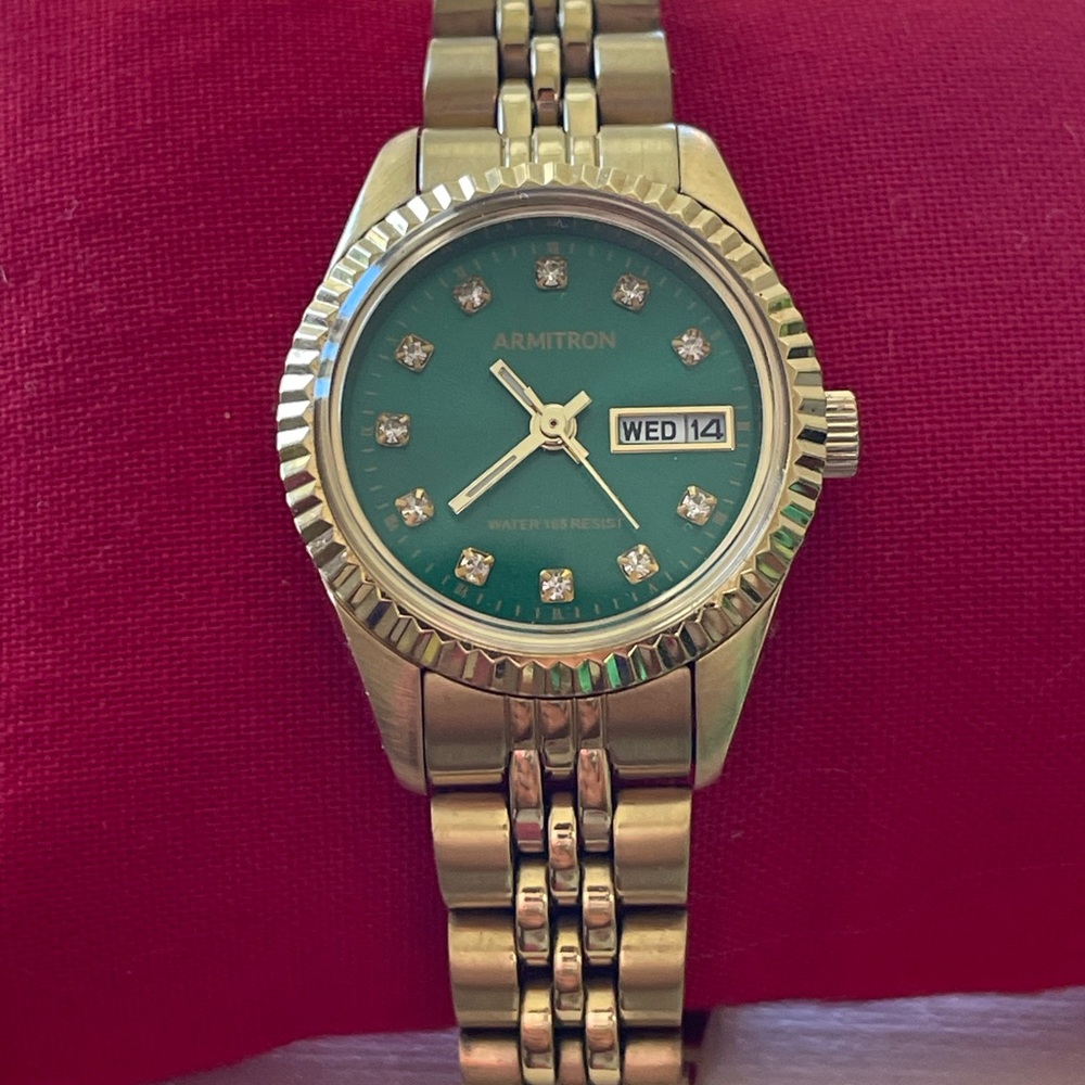 Armitron Gold Watch with Emerald Dial
